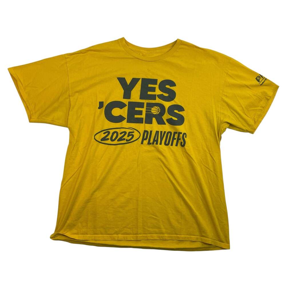Indiana Pacers 2025 Playoffs “Yes ’Cers” T-Shirt Yellow Size XL